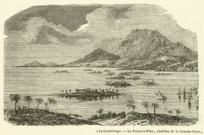 Guadeloupe, La Pointe-a-Pitre, Grande-Terren pääkaupunki, osittain tuhoutunut maanjäristyksessä 8. helmikuuta 1843 (kaiverrus) tekijältä French School