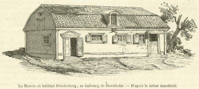 Talo, jossa Swedenborg asui, Tukholman esikaupunkialueella (kaiverrus) tekijältä French School