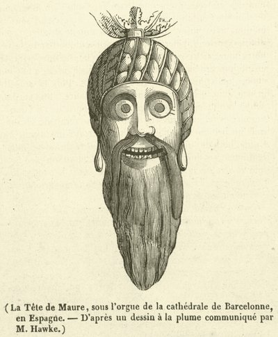 La Tete de Maure, Barcelonan katedraalin urkujen alla, Espanjassa (kaiverrus) tekijältä French School