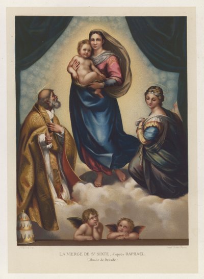 Pyhän Sixtuksen neitsyt Rafaelin mukaan, Dresdenin museo (chromolitho) tekijältä French School