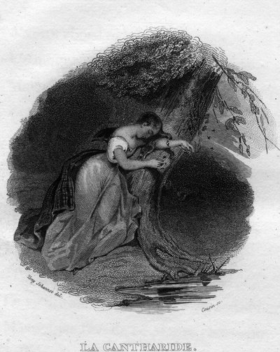 Ranskalaisen runoilijan ja lauluntekijän Pierre Jean de Berangerin (1780-1857) La cantharid Chanson de Beranger teoksessa "Oeuvres valmistuu" (1834). tekijältä French School