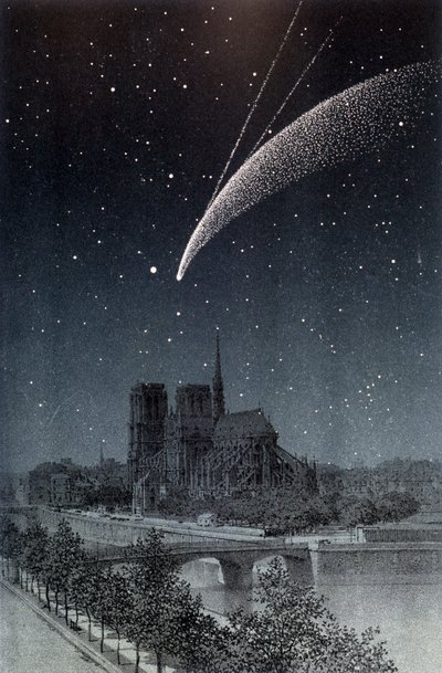 La Comet de Donati, nähty Pariisissa 10.4.1858 - Amédée Guilleminin elokuvassa "Le Ciel", Hachette, Pariisi tekijältä French School