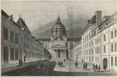 Sorbonnen piha Pariisissa 1800-luvulla - Edmond Texierin kaiverrus "Tableau-de-Paris" 1852 tekijältä French School