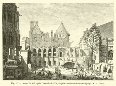 Cour du Mai, vuoden 1776 tulipalon jälkeen, M A Lenoirin toimittaman asiakirjan mukaan tekijältä French School
