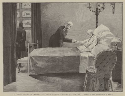 Keisari Vilhelmin ja prinssi Bismarkin viimeinen tapaaminen 8. maaliskuuta 1888 (kaiverrus). tekijältä French School