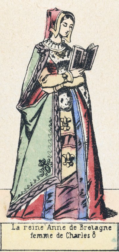 Bretagnen kuningatar Anne, Charles 8:n vaimo (värillinen kaiverrus) tekijältä French School