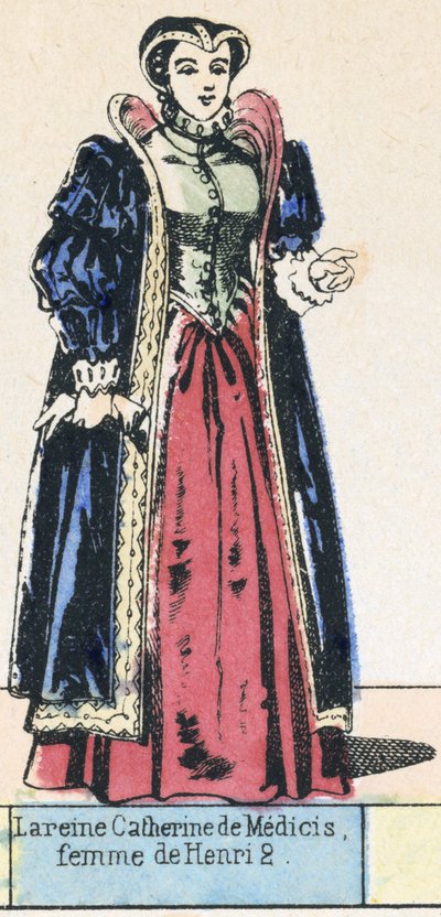 La reine Catherine de Medici, femme de Henri 2 (värinen kaiverrus) tekijältä French School