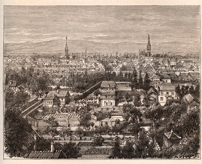 Mulhousen kaupunki (Haut-Rhin) - V.A. Malt-Brownin kaiverrus "La France illustrée: maantiede, historia, tilastohallinto". 1884 tekijältä French School