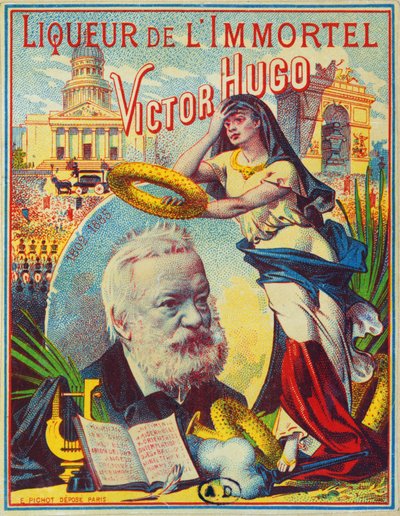 Tarrasuunnittelu Liqueur de lImmortel Victor Hugo -brändille, n. 1885 tekijältä French School