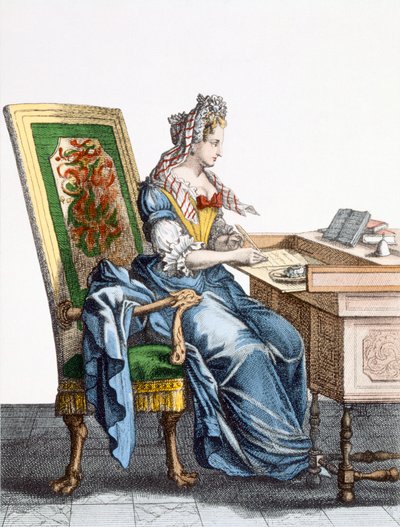 Lady at Writing Desk 88: Nainen maksaa laskut kirjoituspöytänsä ääressä; tekijältä French School