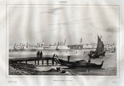Venetsian Lidon laskeutumislava - Kaiverrus "" Maalauksellisesta Italiasta"", M. de Norvins, Ch. Nodier 1834-1836. tekijältä French School
