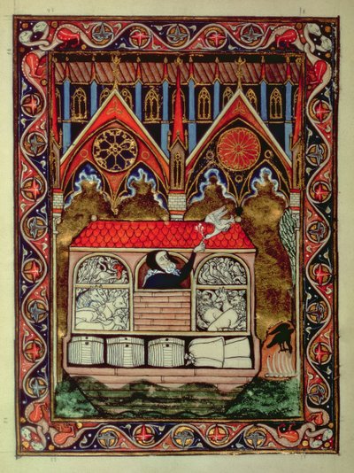 Lat 10525 f.3v Nooan arkki, St. Louisin psalteri, n. 1258-1270 tekijältä French School