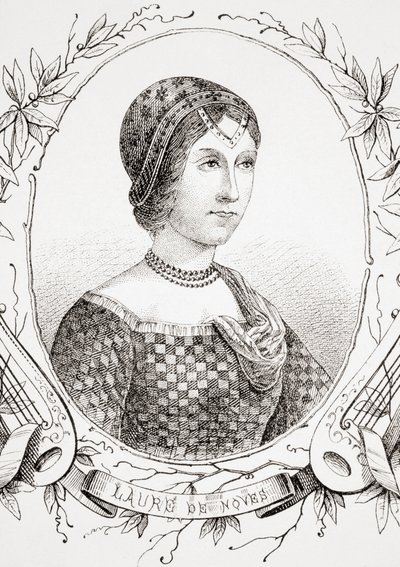 Laura de Noves, The Ancient and Modern Universal History, julkaistu Strasbourgissa n. 1860 (kaiverrus) tekijältä French School