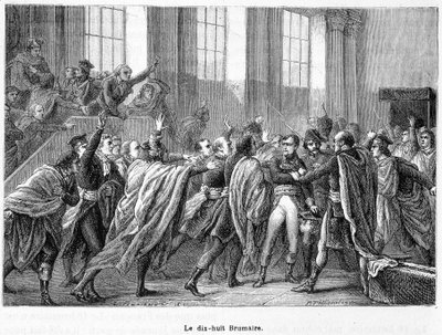 18 Brumaire vuosi 8: Napoleonin vallankaappaus Saint-Cloudissa Conseil des Cinq-Centsissä (viisisataa) (500 hengen huone) - "La France Populairessa"" tekijältä French School