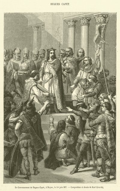The Coronation of Hugues Capet, Noyon, 1. kesäkuuta 987 (kaiverrus) tekijältä French School