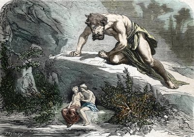 "Le Cyclops Polypheme yllättävä Galatee et Acis" (kaiverrus) 1864 tekijältä French School