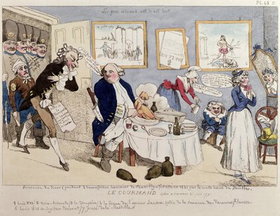 Le Gourmand, pilakuva Ludvig XVI:sta (1754-93) ja Ranskan kuninkaallisesta perheestä heidän pidätyshetkellä Varennesissa 21. kesäkuuta 1791 tekijältä French School