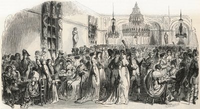 Le Grand Salon du cafe Frascati Pariisissa 1800-luvulla - Edmond Texierin kaiverrus Tableau-de-Parisissa 1852 tekijältä French School