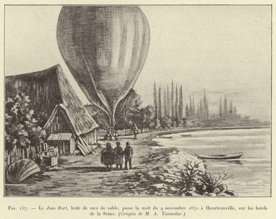 Jean Bart, hiekkasäkkien painama, vietti yön 9. marraskuuta 1870 Heurteauvillessa Seinen rannalla. tekijältä French School