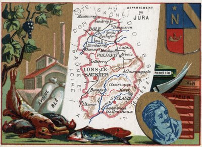 Le Jura (39), Franche Comte (Franche-Comte), Ranska. Paikallinen erikoisuus: metsästys, kaura, vehnä, hienot kivet, viini ja paperi. Rouget de L