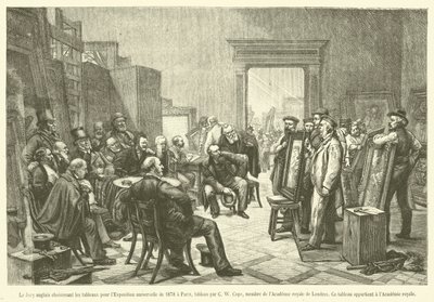 Englantilainen tuomaristo valitsi maalauksia vuoden 1878 yleisnäyttelyyn Pariisissa (kaiverrus) tekijältä French School