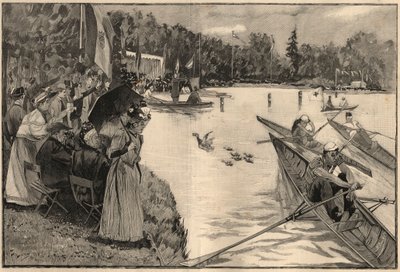 Le Lendit de Paris: kouluaukot Grand lac du bois de Boulognessa - Kaiverrus vuodelta 1894 herra Lunelin piirustuksen mukaan tekijältä French School