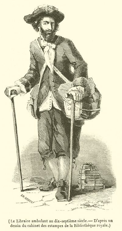 Kiertelevä kirjakauppias 1700-luvulla (kaiverrus) tekijältä French School