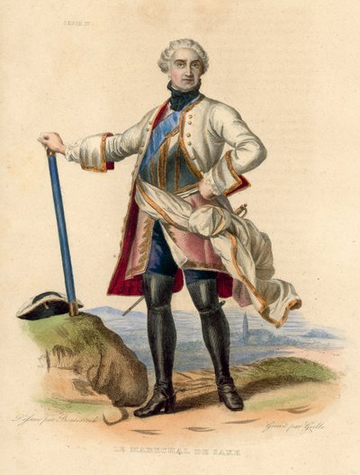 Le Marechal de Saxe (värillinen kaiverrus) tekijältä French School