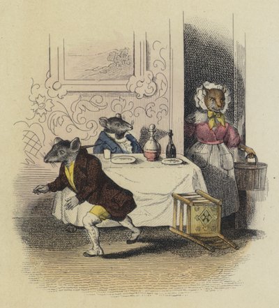 Rat De Ville ja Rat Des Champs (värillinen kaiverrus) tekijältä French School