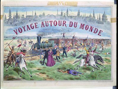 Le Voyage Autour du Monde, laatikon kansi peliin, joka perustuu Jules Vernen (1828-1905) Around the World in 80 Days -elokuvaan tekijältä French School