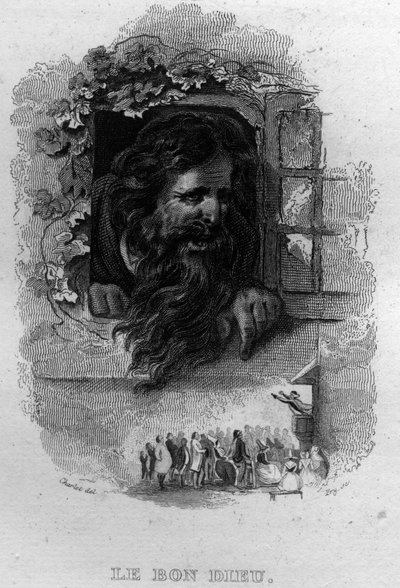 Pierre Jean de Beranger (1780-1857), ranskalainen runoilija ja lauluntekijä, The Good God Chanson de Beranger teoksessa "Oeuvres valmistuu" (1834). tekijältä French School