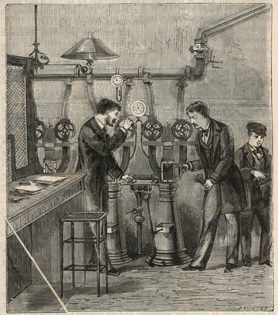 Pneumaattinen posti Pariisissa - Pneumaattinen posti tai pneumaattinen posti Pariisissa - Kaiverrus "" Sciences mise à la range de tous - physics et chimie populaires"" kirjoittaja Alexis Clerc - 1800-luvun loppu - Yksityinen kokoelma tekijältä French School