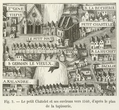 Le petit Chatelet ja sen ympäristö noin 1540, kuvakudossuunnitelman mukaan tekijältä French School