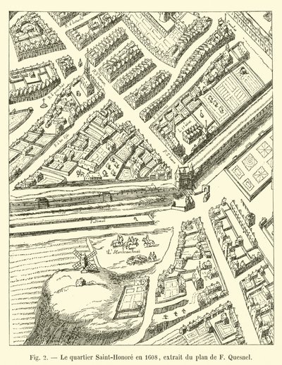 Saint-Honoren kaupunginosa vuonna 1608, ote F Quesnelin suunnitelmasta tekijältä French School