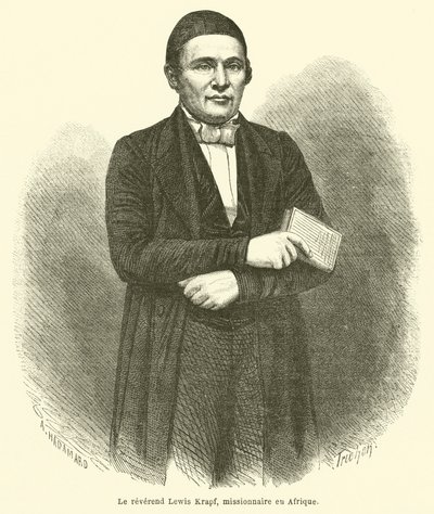 Pastori Lewis Krapf, lähetyssaarnaaja Afrikassa (kaiverrus) tekijältä French School