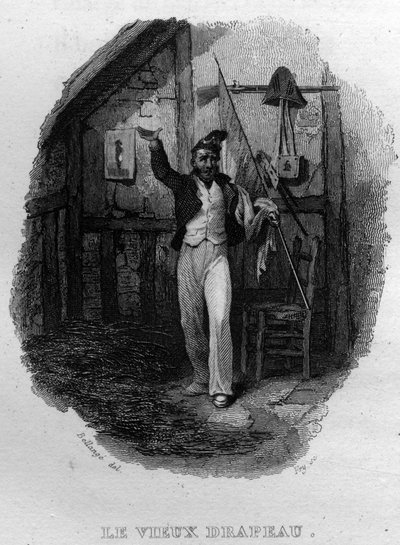 Vanha lippu Chanson de Berangerin Pierre Jean de Berangerin (1780-1857), ranskalaisen runoilijan ja lauluntekijän teoksessa ”Teokset valmistuu” (1834). tekijältä French School