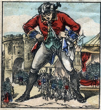 Lemuel Gulliver liliputien maassa. Kuvitus Jonathan Swiftin (1667-1745) elokuvaan "" Gulliver