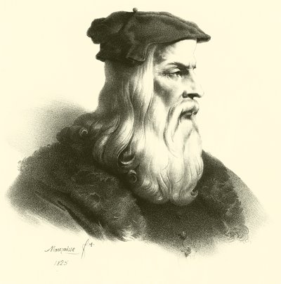Leonardo Da Vinci, muotokuva (kaiverrus) tekijältä French School