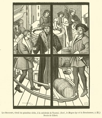 The Brewers, 1400-luvun lasimaalaus Tournain katedraalissa (kaiverrus) tekijältä French School