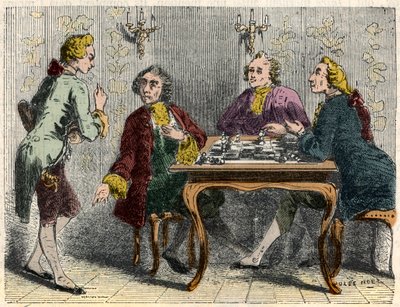 Pariisilaisen Procope-kahvilan shakinpelaajat 1700-luvulla - Edmond Texierin kaiverrus Tableau-de-Paris