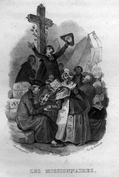 Les Missionnaires Chanson de Beranger, ranskalaisen runoilijan ja lauluntekijän Pierre Jean de Berangerin (1780-1857) teoksessa "Oeuvres valmistuu" (1834). tekijältä French School
