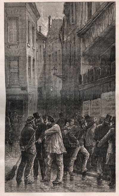 Les Posters - Pariisin ihmiset heräävät löytääkseen julkisia ilmoituksia kaikilta seiniltä, jotka kertovat heille vallankaappauksesta 2. joulukuuta 1851 - kirjassa "" Histoire d