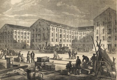 Les docks de Rouen en en 1866 - Rouenin telakat vuonna 1866 - kaiverrus tekijältä French School