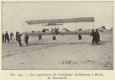 Kokemuksia Archdeacon-lentokoneesta Berckissä, laukaisu (kaiverrus) tekijältä French School