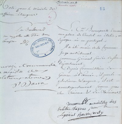 Napoleon Bonaparten (1769-1821) allekirjoittama suosituskirje veljelleen Josephille (1768-1844) joulukuuta 1795 tekijältä French School