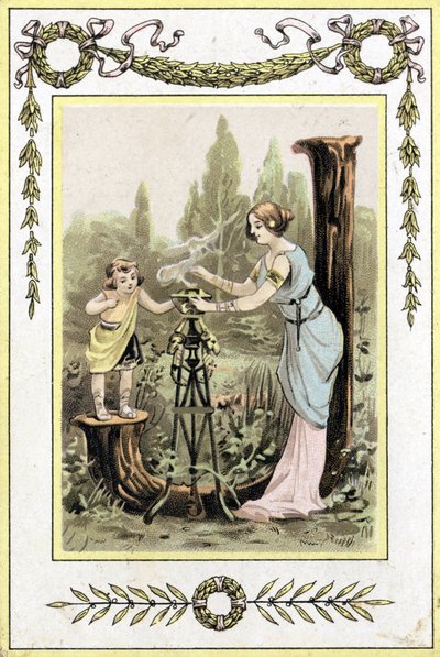 Äitiä ja tytärtä edustava kirje, 1800-luvun loppu (kromolitografia) tekijältä French School