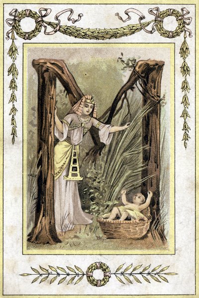 Kirje egyptiläisestä äidistä, joka löytää hylätyn lapsen (Mooses pelastaa vedet), 1800-luvun loppu (kromolitografia) tekijältä French School