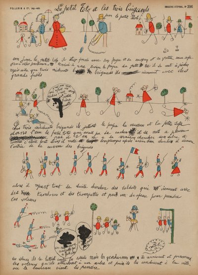 Pikku Toto ja kolme riistaa (värillinen kaiverrus) tekijältä French School