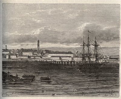 Lorient - Morbihan Bretagnen alueella - V.A. Malt-Brownin kaiverrus "La France illustrée: maantiede, historia, tilastohallinto". 1884 tekijältä French School