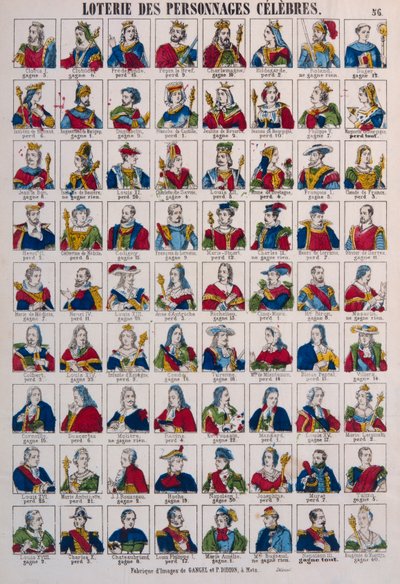 Lottery of Celebrated Persons, julkaisija Gangel & P. Didion, Metz, n. 1870 tekijältä French School